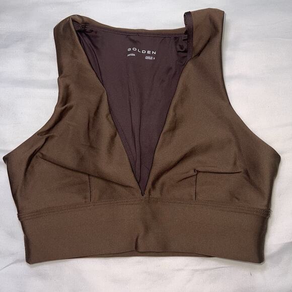Aritzia Other - Golden Aritzia Sports Bra Size Small Brown Seamless Plunge Workout Yoga Athletic